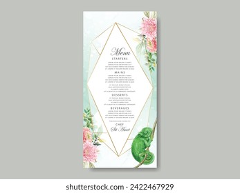 greenery leaves and beautiful chrysantemum watercolor  wedding invitation card set