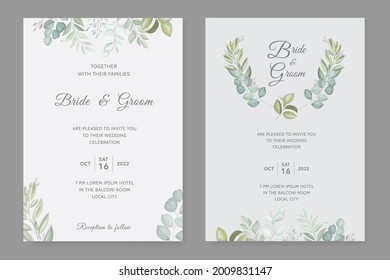 greenery leaves wedding invitation template