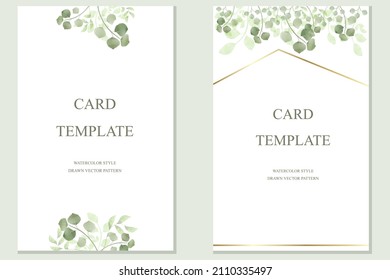 Greenery on the branches and foliage. A set of wedding invitation cards, postcard templates, rsvp. Vector