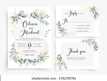 Greenery On Wedding Invitation Card Template