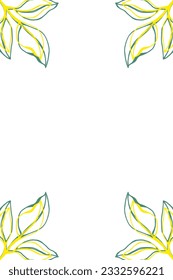 Greenery rectangle frame. Hand drawn lemon and leaves,  and foliage border. Invitation template, greeting card, menu. Botanical plant  design. Sketch style.