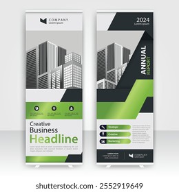 Greenery Roll up layout template mock up. flag flyer banner backdrop design. vector illustration background