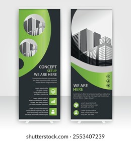 Greenery Roll up layout template mock up. flag flyer banner backdrop design. vector illustration background