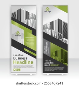 Greenery Roll up layout template mock up. flag flyer banner backdrop design. vector illustration background