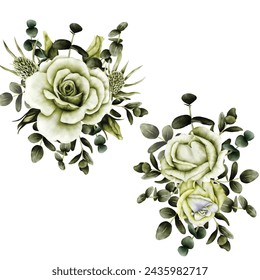 greenery roses flower bouquet watercolor