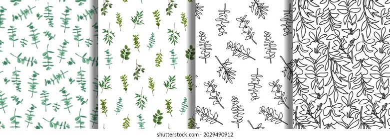 Greenery Seamless Patterns set for textile prints, wallpapers, wrapping