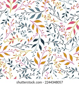 Greenery sprouts pattern seamless design. Botanical berry plants wallpaper. Textile graphic design. Natural grass sprouting plant pattern illustration. Ecology ornament.
