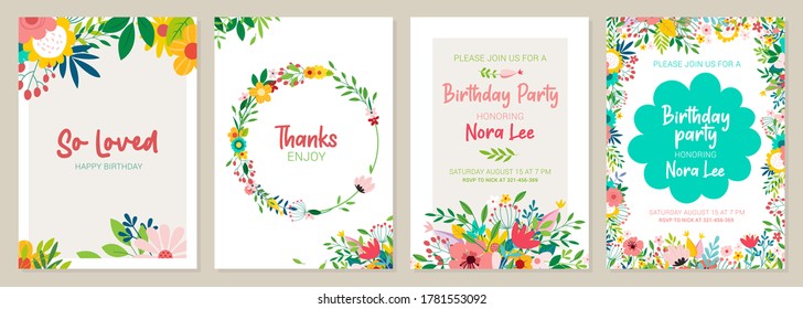 Greenery, succulent and branches Wedding Invitation card, save the date, thank you, rsvp template. Vector