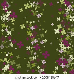 Greenery Summer Simple Holidays Fourtune Picture. Green Dark Clovers Bright Pastel Splatter. Saint Patrick Spring Floral Vibrant Illustration. Purple Nature Lucky Flowers Vivid Background.