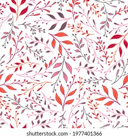 Greenery twig seamless pattern design. Stylish berry plants ornament. Batik graphic design. Organic stalk twig branches pattern illustration. Ecology wallpaper.