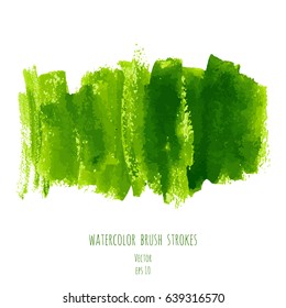 Greenery vector hand paint watercolor texture background. Strokes, splashes, spots and stains isolated on white. Abstract acrylic green frame for creative design with place for text or logo.