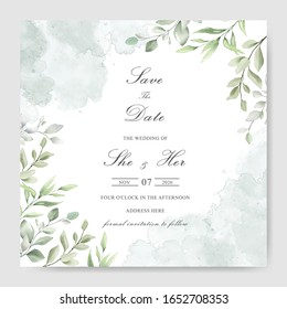 Greenery watercolor Floral wedding invitation template card design