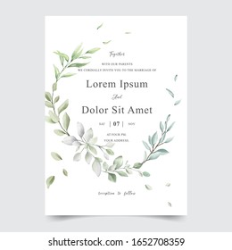 Greenery watercolor Floral wedding invitation template card design