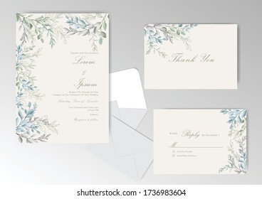  Las tarjetas de matrimonio de color verde con un elegante follaje