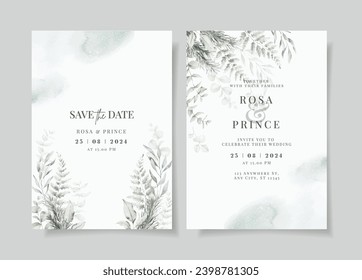 greenery watercolor wedding invitation card template