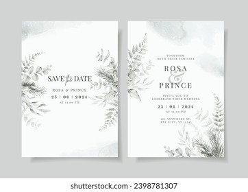 greenery watercolor wedding invitation card template