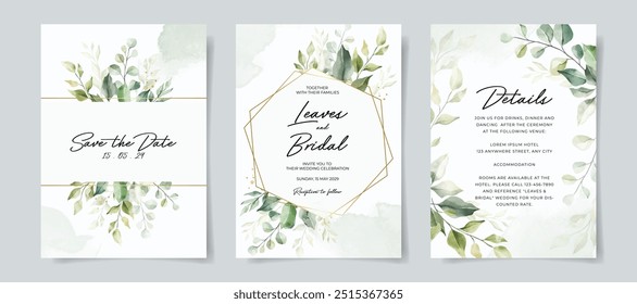 greenery watercolor wedding invitation card template