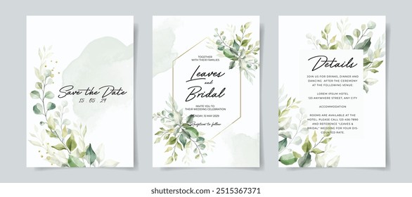 greenery watercolor wedding invitation card template