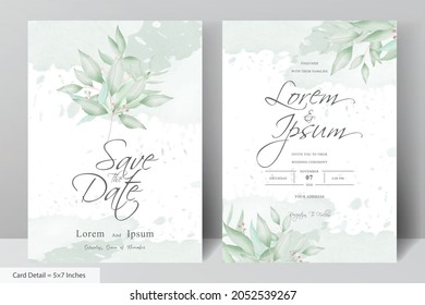 Greenery Watercolor Wedding Invitation stationery with Hand Drawn Foliage