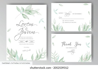 Greenery Watercolor Wedding Invitation stationery with Hand Drawn Foliage
