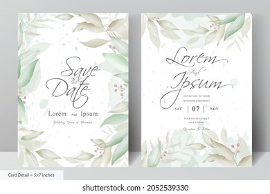 Greenery Watercolor Wedding Invitation stationery with Hand Drawn Foliage