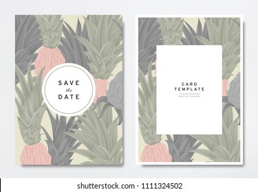 Greenery wedding invitation card template design, colored and black Bromeliaceae with circle and rectangle frames on light brown, vintage style Greenery wedding invitation card template design, colored and black Bromeliaceae with circle and rectangle frames on light brown, vintage style