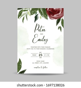 Greenery Wedding Invitation Card Template Vector