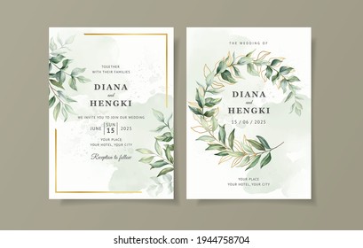 greenery wedding invitation card template - Shutterstock ID 1944758704