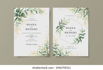 plantilla de tarjeta de invitación para bodas verdes