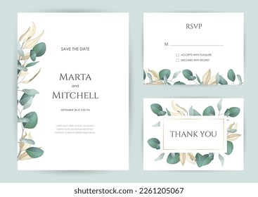 Greenery wedding invitation card template. Floral Trendy templates for banner, flyer, poster, greeting.