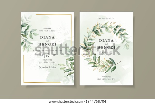 greenery wedding\
invitation card\
template