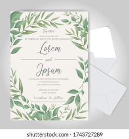 Greenery Wedding invitation cards bundle template