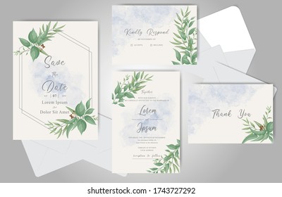 Greenery Wedding invitation cards bundle template