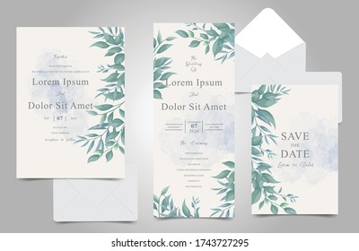 Greenery Wedding invitation cards bundle template