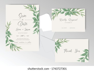 Plantilla de paquete de tarjetas de invitación de boda de verde