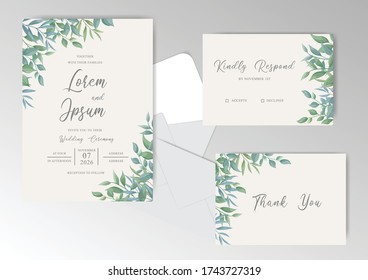 Greenery Wedding invitation cards bundle template