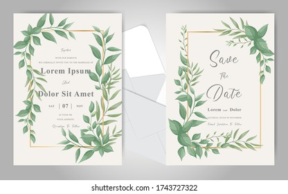 Greenery Wedding invitation cards bundle template