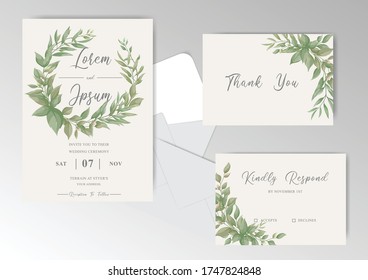 Plantilla de paquete de tarjetas de invitación de boda de verde