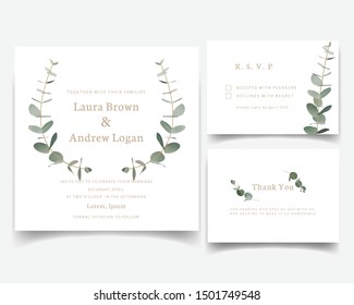 Greenery Wedding Invitation With Eucalyptus Leaf