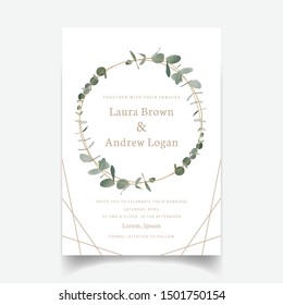 Greenery wedding invitation with eucalyptus leaf