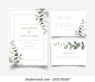 Greenery wedding invitation with eucalyptus leaf
