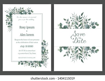 Greenery Wedding Invitation ,Template Eucalyptus  Wedding Invitation.