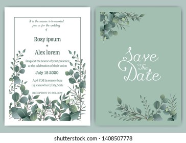 Greenery Wedding Invitation ,Template Eucalyptus  Wedding Invitation.