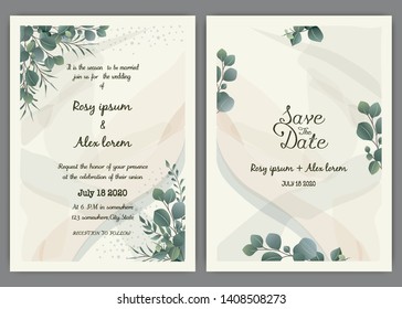 Greenery Wedding Invitation ,Template Eucalyptus  Wedding Invitation.