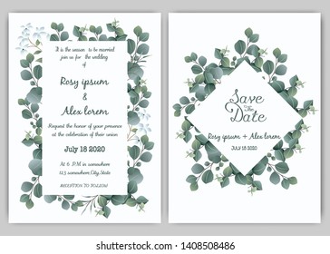 Greenery Wedding Invitation ,Template Eucalyptus  Wedding Invitation.