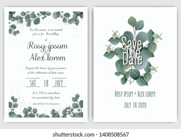 Greenery Wedding Invitation ,Template Eucalyptus  Wedding Invitation.