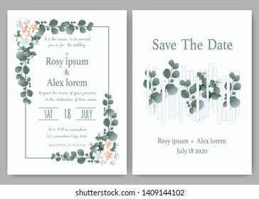 Greenery Wedding Invitation ,Template Eucalyptus  Wedding Invitation.