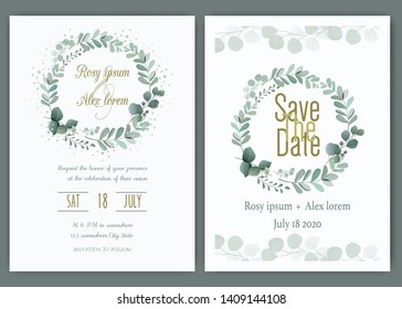 Greenery Wedding Invitation ,Template Eucalyptus  Wedding Invitation.