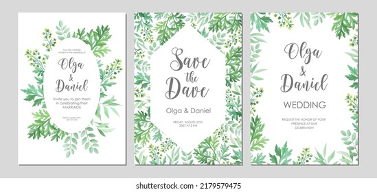 Greenery Wedding Invitation Template. Invite Card With Place For Text. Floral Frame With Sagebrush And Wild Herbs. Vector Illustration.