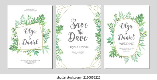 Greenery Wedding Invitation Template. Invite Card With Place For Text. Floral Frame With Sagebrush And Wild Herbs. Vector Illustration.